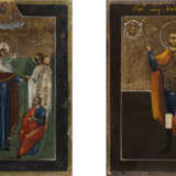 TWO MINIATURE ICONS SHOWING THE MOTHER OF GOD 'JOY TO ALL WHO GRIEVE' AND ST. JOHN THE WARRIOR - photo 1