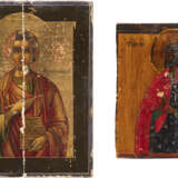 A SMALL ICON SHOWING ST. PANTELEIMON AND A FRAGMENT OF AN ICON SHOWING NIKITA - фото 1