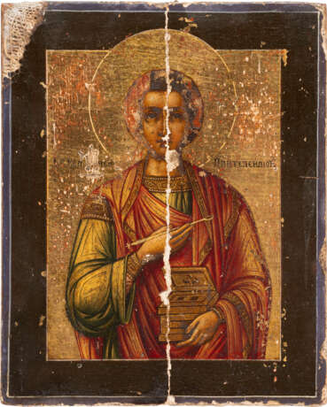 A SMALL ICON SHOWING ST. PANTELEIMON AND A FRAGMENT OF AN ICON SHOWING NIKITA - Foto 2
