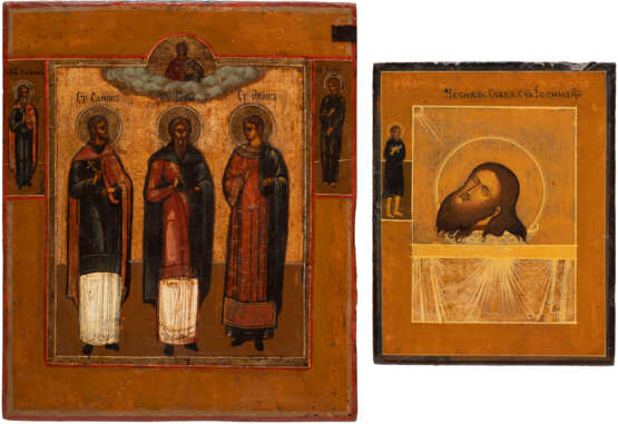 TWO ICONS SHOWING THE HEAD OF ST. JOHN THE FORERUNNER AND STS. SAMON, GURI AND AVIV - фото 1