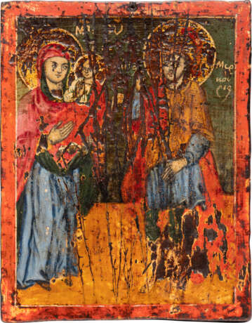 A SMALL DATED ICON SHOWING THE MOTHER OF GOD AND A SAINT - photo 1
