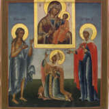 A LARGE ICON SHOWING STS. MARY OF EGYPT, ALEXANDRA AND EUPHEMIA WITH AN IMAGE OF THE MOTHER OF GOD - photo 1