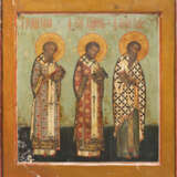 A LARGE ICON SHOWING STS. ATHANASIOS, JOHN CHRYSOSTOM AND BASIL THE GREAT - фото 1