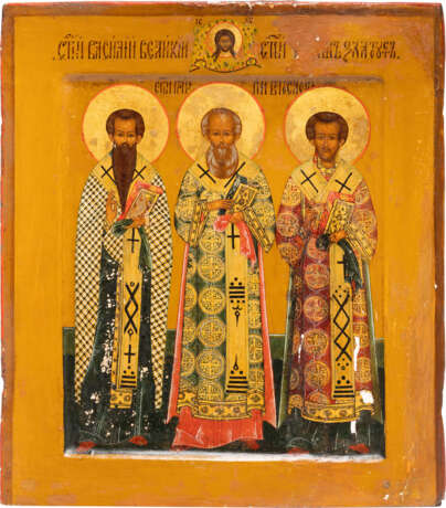 AN ICON SHOWING THREE HIERARCHS OF ORTHODOXY: ST. JOHN CHRYSOSTOM, BASIL THE GREAT AND GREGORY THE THEOLOGIAN - фото 1