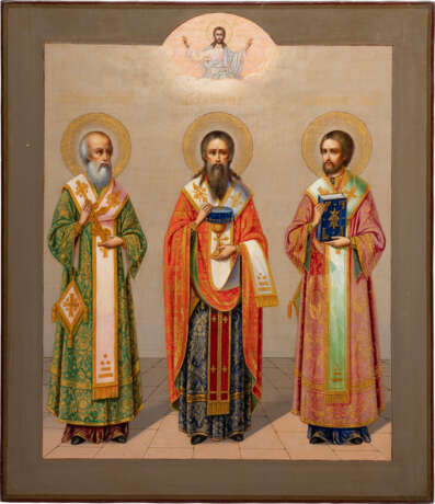 AN ICON SHOWING THE HIERARCHS OF ORTHODOXY BASIL THE GREAT, JOHN CHRYSOSTOM AND GREGORY THE THEOLOGIAN - photo 1