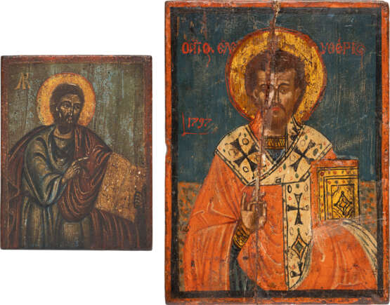 TWO SMALL ICONS SHOWING ST. ELEUTHERIOS AND THE EVANGELIST ST. LUKE - photo 1