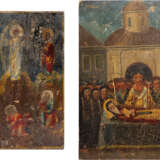 TWO ICONS SHOWING THE TRANSFIGURATION OF CHRIST AND THE DORMITION OF A MONK - photo 1