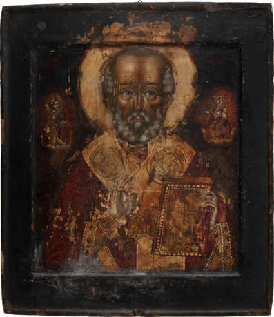A VERY FINE ICON SHOWING ST. NICHOLAS OF MYRA WITH A SILVER-GILT OKLAD - фото 2