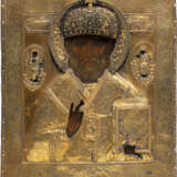 AN ICON SHOWING ST. NICHOLAS OF MYRA WITH OKLAD FROM THE PROPERTY OF THE STATE HISTORICAL MUSEUM - фото 1