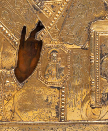 AN ICON SHOWING ST. NICHOLAS OF MYRA WITH OKLAD FROM THE PROPERTY OF THE STATE HISTORICAL MUSEUM - фото 6