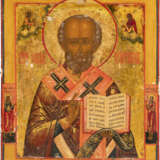 A LARGE ICON SHOWING ST. NICHOLAS OF MYRA WITH A SILVER OKLAD WITHIN KYOT - фото 2