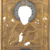 AN OKLAD: ST. NICHOLAS OF MYRA WITH A CLOISONNÉ ENAMEL HALO - фото 1