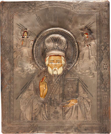 AN ICON OF ST. NICHOLAS THE MIRACLE-WORKER WITH OKLAD - photo 1