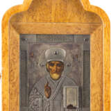 A GEM-SET SILVER-MOUNTED ICON OF ST. NICHOLAS THE MIRACLE WORKER - photo 1
