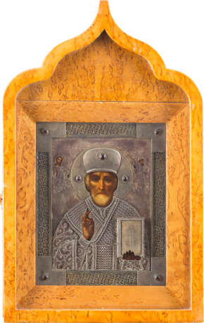 A GEM-SET SILVER-MOUNTED ICON OF ST. NICHOLAS THE MIRACLE WORKER - photo 1