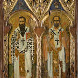 A LARGE ICON SHOWING STS. BASIL THE GREAT AND NICHOLAS OF MYRA FROM AN ICONOSTASIS DOOR - фото 1