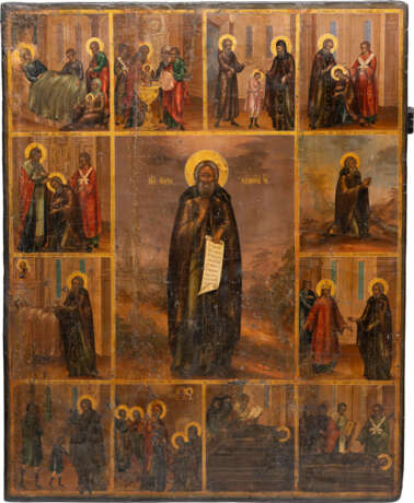 A LARGE VITA ICON OF ST. SERGEY OF RADONEZH WITH TWELVE SCENES FROM HIS LIFE - Foto 1