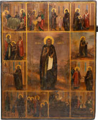 A LARGE VITA ICON OF ST. SERGEY OF RADONEZH WITH TWELVE SCENES FROM HIS LIFE