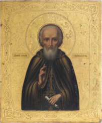 A SIGNED AND DATED ICON SHOWING ST. SERGEY OF RADONEZH