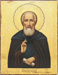 A LARGE ICON SHOWING ST. SERGEY OF RADONEZH