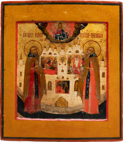 A FINELY PAINTED ICON SHOWING STS. ZOSIMA AND SAVATIY WITH SILVER-GILT OKLAD - Foto 2