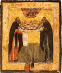 AN ICON SHOWING THE MONASTIC SAINTS ZOSIMA AND SAVATII, FOUNDERS OF THE SOLOVETSKI MONASTERY