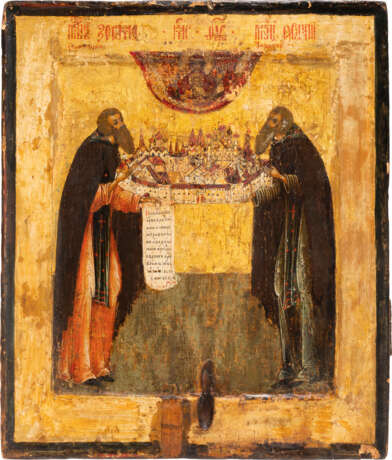 AN ICON SHOWING THE MONASTIC SAINTS ZOSIMA AND SAVATII, FOUNDERS OF THE SOLOVETSKI MONASTERY - Foto 1