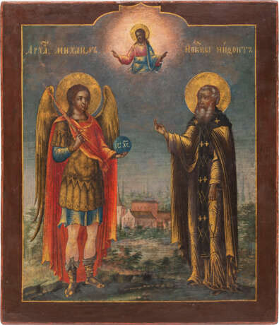 A FINELY PAINTED ICON SHOWING THE ARCHANGEL MICHAEL AND ST. NIPHONT - фото 1