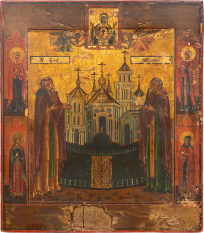 A FINE ICON SHOWING THE MONASTIC SAINTS ZOSIMA AND SAVATII, FOUNDERS OF THE SOLOVETSKI MONASTERY - Foto 1