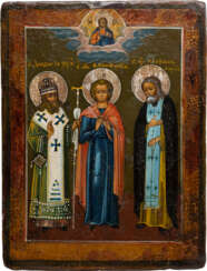 AN ICON SHOWING STS. THEODOSIUS, BONIFACE AND SERAPHIM OF SAROV