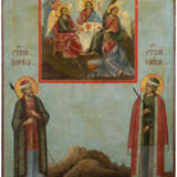 A MONUMENTAL ICON SHOWING THE OLD TESTAMENT TRINITY AND STS. BORIS AND GLEB FROM A CHURCH ICONOSTASIS - photo 1