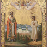 A LARGE ICON SHOWING ST. NICHOLAS OF MYRA AND ST. ARTEMIUS OF VERKOLA AND THE KAZANSKAYA MOTHER OF GOD - Foto 1