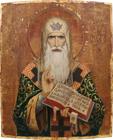 A LARGE ICON SHOWING ST. ALEXIUS, METROPOLITAN OF MOSCOW - фото 1