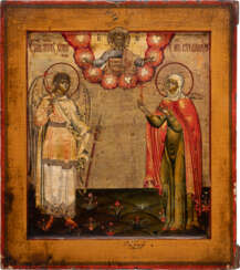 A FINE ICON SHOWING THE GUARDIAN ANGEL AND ST. STEPHANIDA