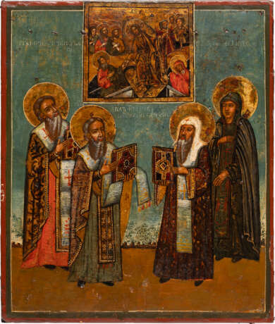 AN ICON SHOWING THE DESCENT INTO HELL AND THE HARROWING OF HELL AND FOUR CHOSEN SAINTS - photo 1