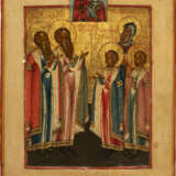AN ICON SHOWING THE ADORATION OF THE TOLGSKAYA MOTHER OF GOD BY STS. THEODORE, DAVID, CONSTANTINE, BASIL AND CONSTANTINE - photo 1