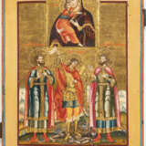 A FINE DATED ICON SHOWING THE VLADIMIRSKAYA MOTHER OF GOD AND THE ARCHANGEL MICHAEL FLANKED BY STS. COSMAS AND DAMIAN - Foto 1