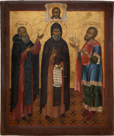 AN ICON SHOWING ST. SERGEY OF RADONEZH, EPHREM AND KOSMAS - фото 1
