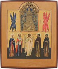 A STAUROTHEK ICON SHOWING THE MOTHER OF GOD OF THE PASSION AND FIVE SELECTED SAINTS