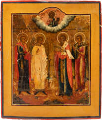 A SMALL ICON SHOWING THE GUARDIAN ANGEL AND STS. BONIFACE, ANTIPAS AND SAMON