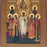 AN ICON SHOWING THE GUARDIAN ANGEL FLANKED BY SIX FAMILY PATRONS AND THE 'O VSEPYETAYA MATI' (O ALL-HYMNED MOTHER) - photo 1