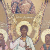 AN ICON SHOWING THE GUARDIAN ANGEL FLANKED BY SIX FAMILY PATRONS AND THE 'O VSEPYETAYA MATI' (O ALL-HYMNED MOTHER) - photo 3