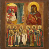 A TRI-PARTITE ICON SHOWING THE NATIVITY OF THE MOTHER OF GOD, THE VLADIMIRSKAYA MOTHER OF GOD AND SELECTED SAINTS - Foto 1