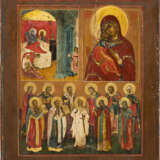 A TRI-PARTITE ICON SHOWING THE NATIVITY OF THE MOTHER OF GOD, THE VLADIMIRSKAYA MOTHER OF GOD AND SELECTED SAINTS - photo 1