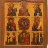 A LARGE MULTI-PARTITE ICON SHOWING THE MOTHER OF GOD 'THE UNBURNT BUSH' AND SELECTED SAINTS - фото 1