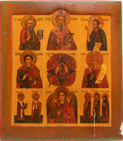 A LARGE MULTI-PARTITE ICON SHOWING THE MOTHER OF GOD 'THE UNBURNT BUSH' AND SELECTED SAINTS - photo 1