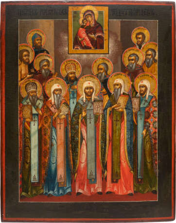 A LARGE ICON SHOWING THE SYNAXIS OF THE SAINTS OF ROSTOV AND THE VLADIMIRSKAYA MOTHER OF GOD - photo 1