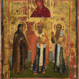A SMALL ICON SHOWING THE FIERY MOTHER OF GOD AND THREE SELECTED SAINTS - фото 1