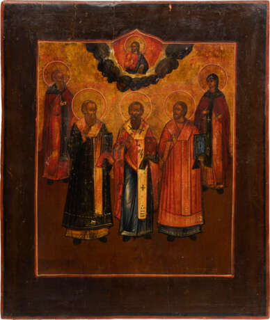 A LARGE ICON SHOWING THE THREE HIERARCHS OF ORTHODOXY AND STS. MIKHAIL AND EUDOKIA - photo 1