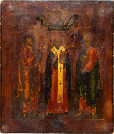 AN ICON SHOWING THE APOSTLES PETER AND PAUL AND ST. NICHOLAS OF MYRA - photo 1